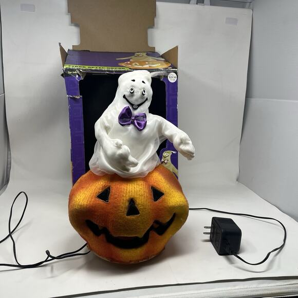 2004 Gemmy Halloween Fiber Optic LED Ghost In Jack O Lantern In Box Pumpkin Derp - Picture 6 of 15